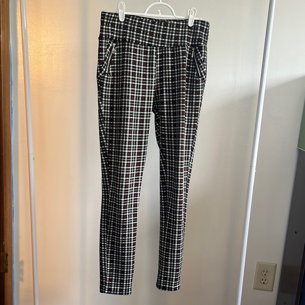 Shosho Black, White, and red Plaid Skinny Work Pants